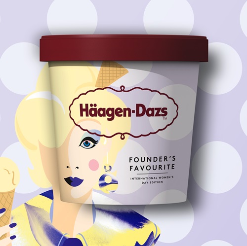 Limited edition pint of Haagen-Dazs vanilla ice cream with Rose Mattus branding
