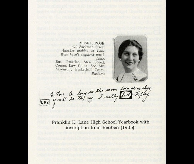 Rose Mattus yearbook with note from Reuben